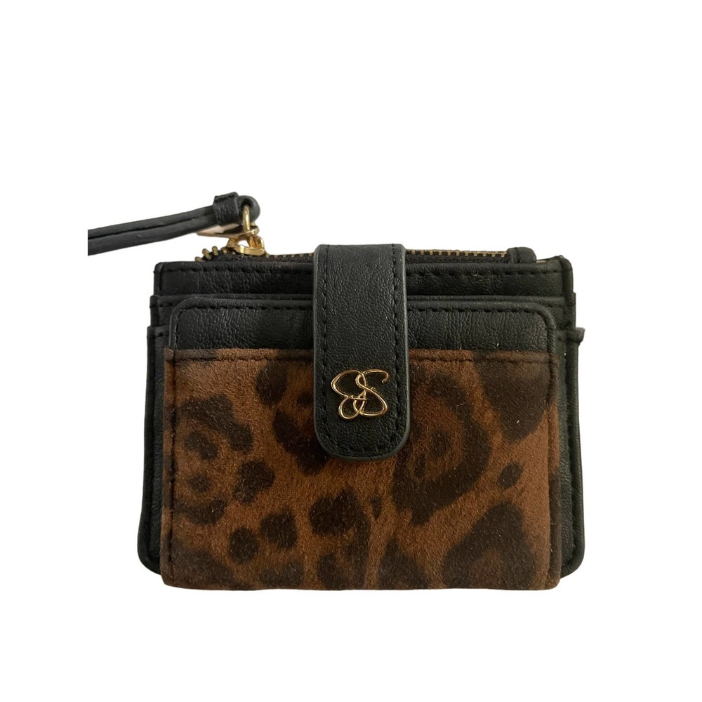 JESSICA SIMPSON BLACK LEATHER LEOPARD PRINT CREDIT CARD PHOTO ID CASE
